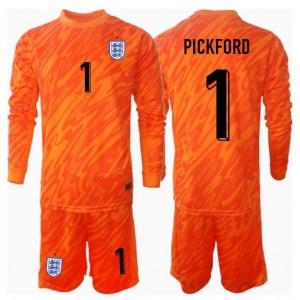 Fotbalové Dres Anglie Jordan Pickford #1 Brankářské Dětské Domácí Oblečení ME 2024 Dlouhý Rukáv (+ trenýrky)